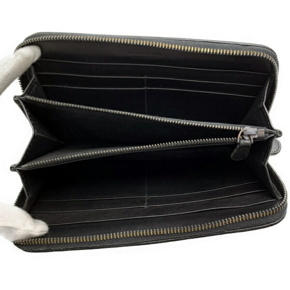 Bottega Veneta Handbags - Bottega Veneta Intrecciato Wallet Leather Long Black Round Zip